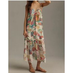 By Anthropologie Chiffon Shift Floral Midi Dress 2X NWOT